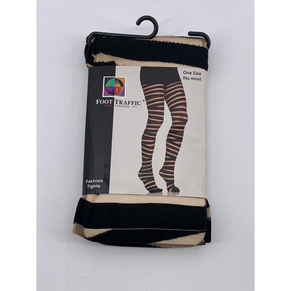 FOOT TRAFFIC Women’s Nude Sheer Striped Pull-On Footed Tights SZ OS - Picture 1 of 7